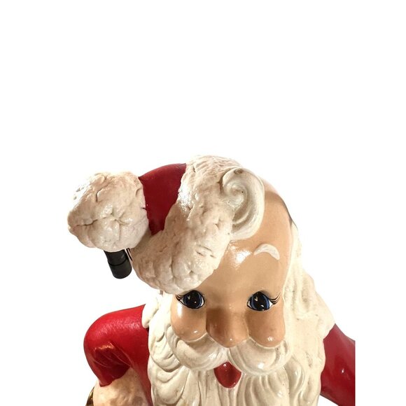 Vtg '70 Santa Claus Jolly St Nick Ceramic Figurine Gift bag bell homemade signed - Picture 4 of 9